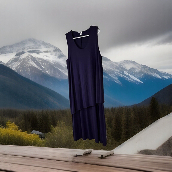 2X Ulla Popken 1 Pc. Stretchy Layered Navy Midi Sleeveless Oversized Comfy Dress - Picture 3 of 12